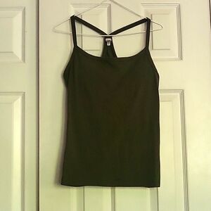 Aerie olive green tank with built in mesh bra, size large